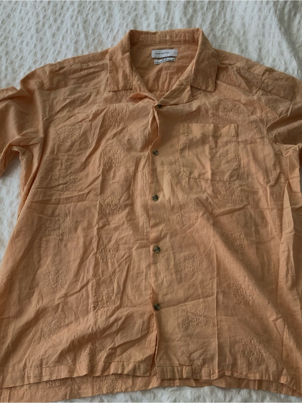 Urban Outfitters Peach Embroidered Short Sleeve Shirt